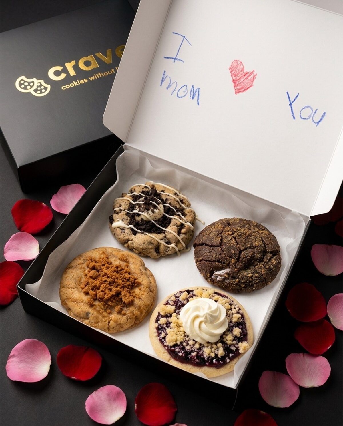 A Crave Cookies four pack box