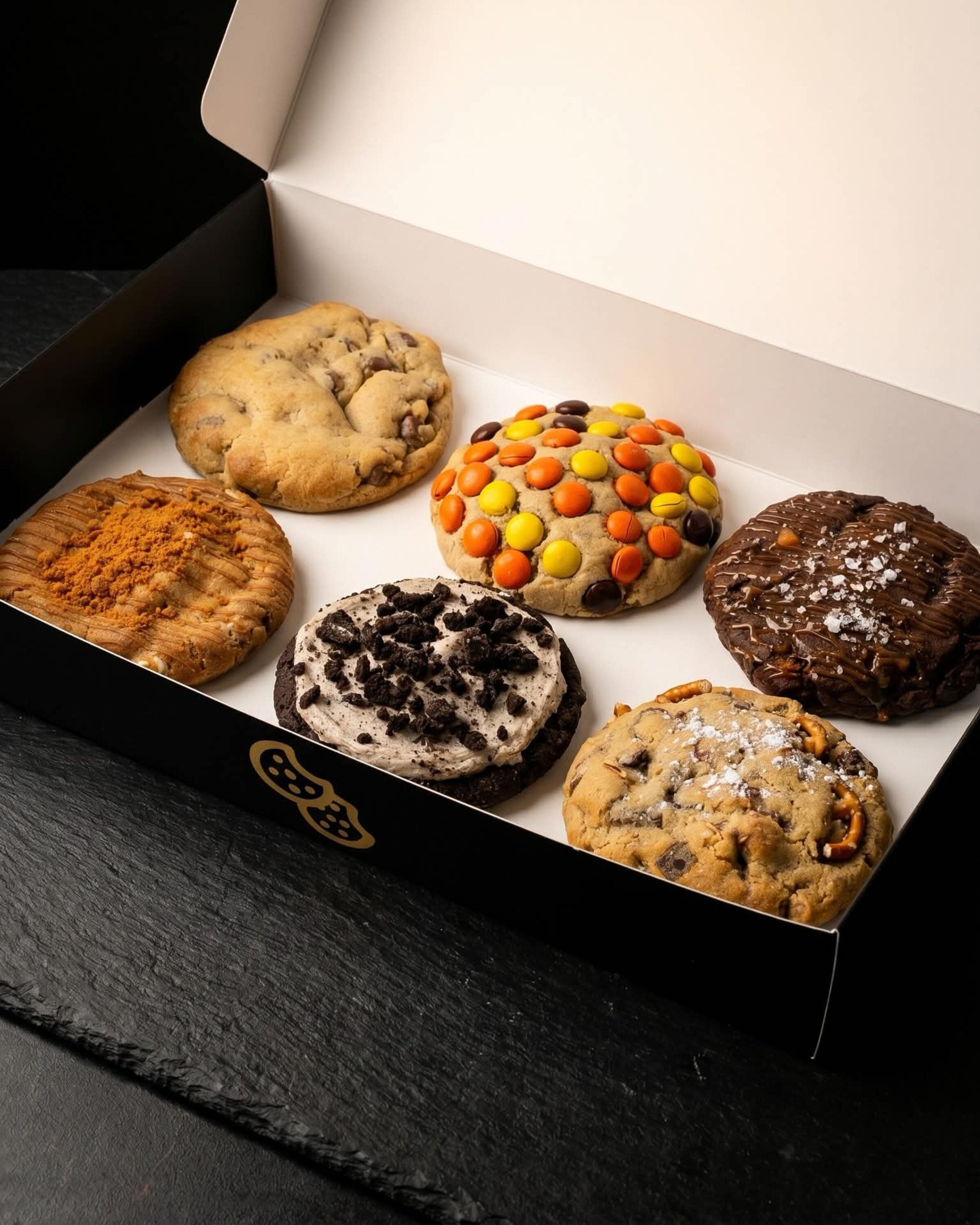 A Crave Cookies six pack box of cookies