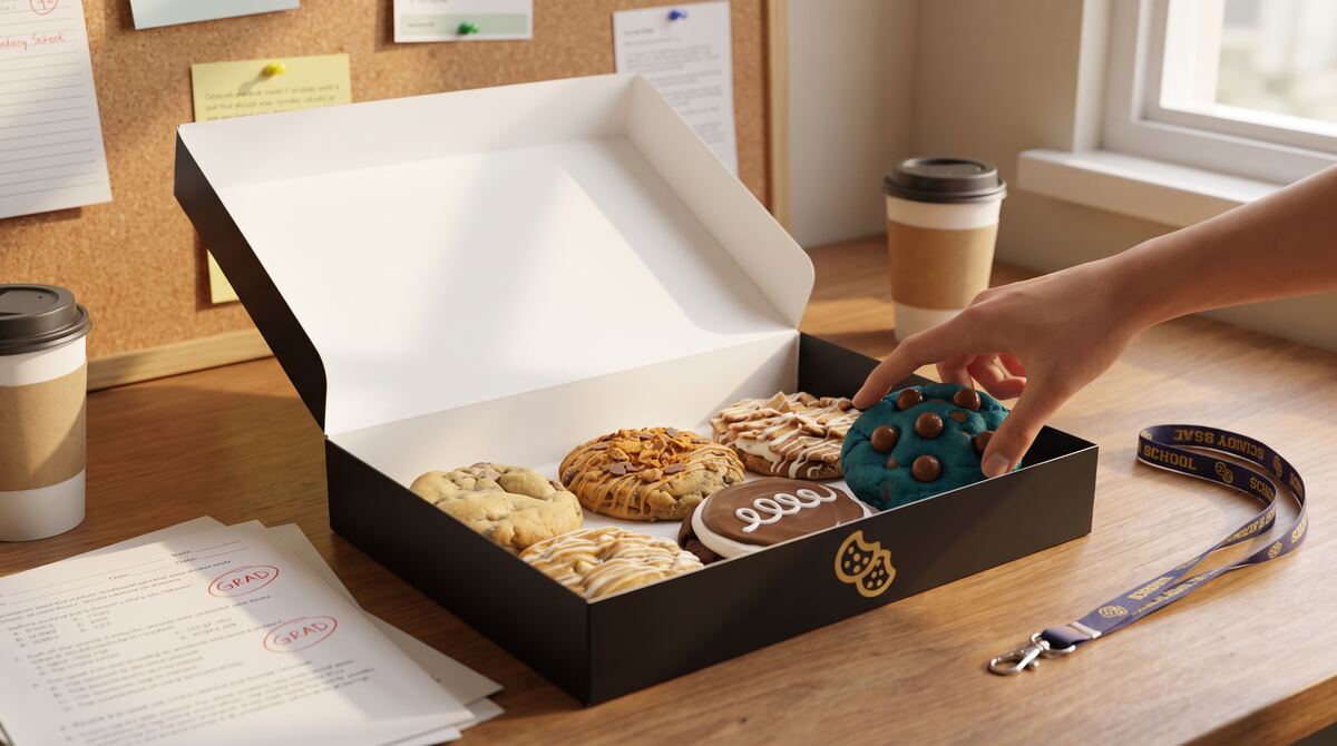 A teacher reaching into an open Crave box in a staff room